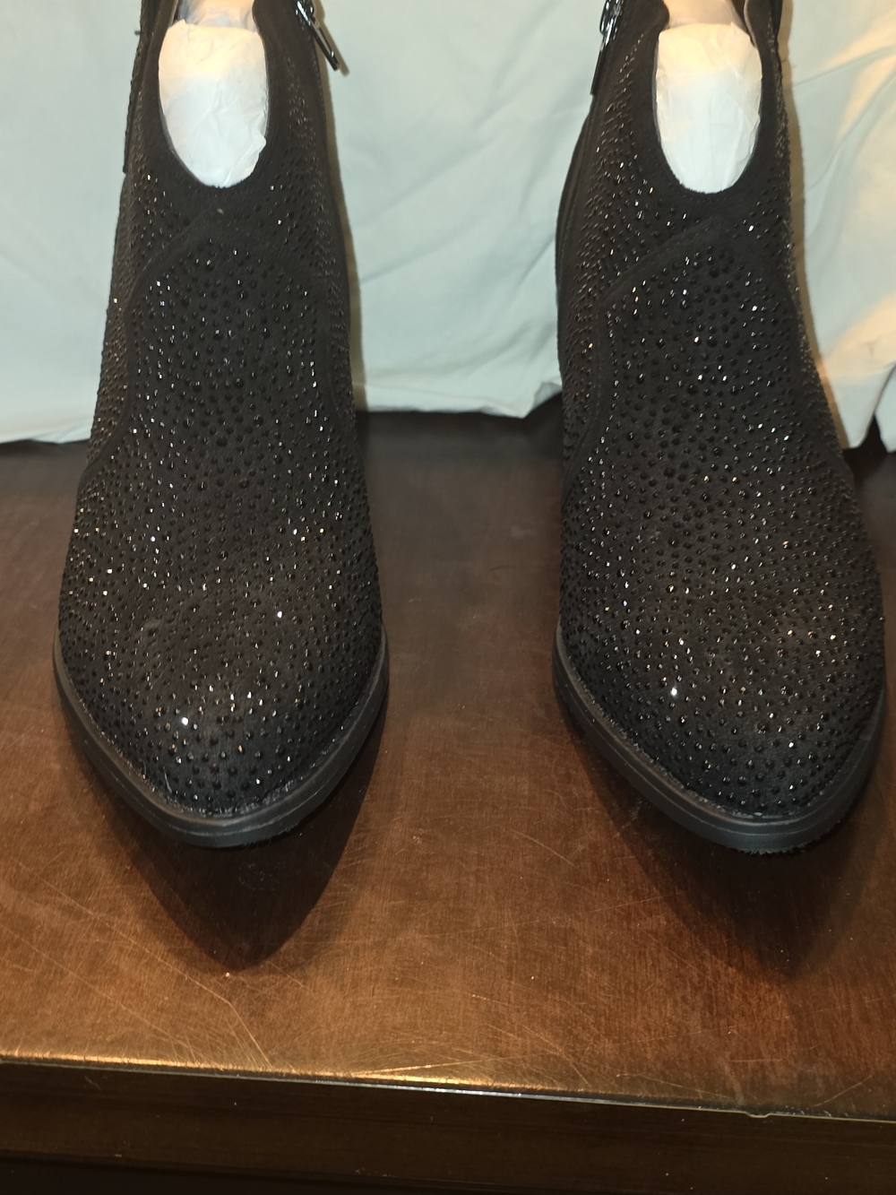 Pierre Dumas Black Rhinestone Suede Ankle Booties